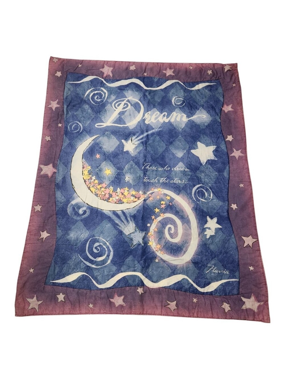 Vintage 90s Flavia Weedn Celestial Baby Blanket 41x33 Moon Stars Nursery *FLAW